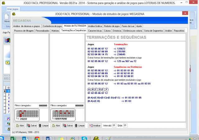 Filtro de terminações e sequencias